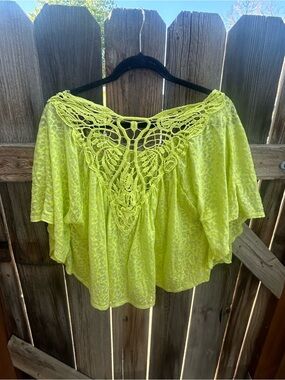 jcpenney Neon Yellow Crochet Yoke Women's Off-Shoulder Top